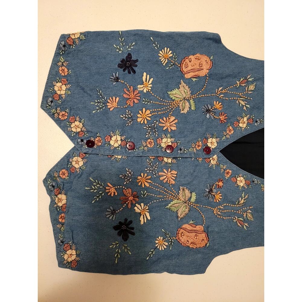 Agapo Collection Vest Size L Boho Southwest Artsy Embroidered Beaded Floral Cute - Picture 3 of 12